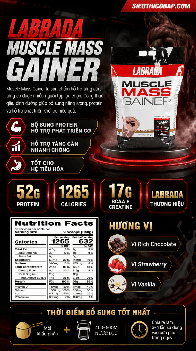Muscle Mass Gainer là sản phẩm tăng cân cho người gầy