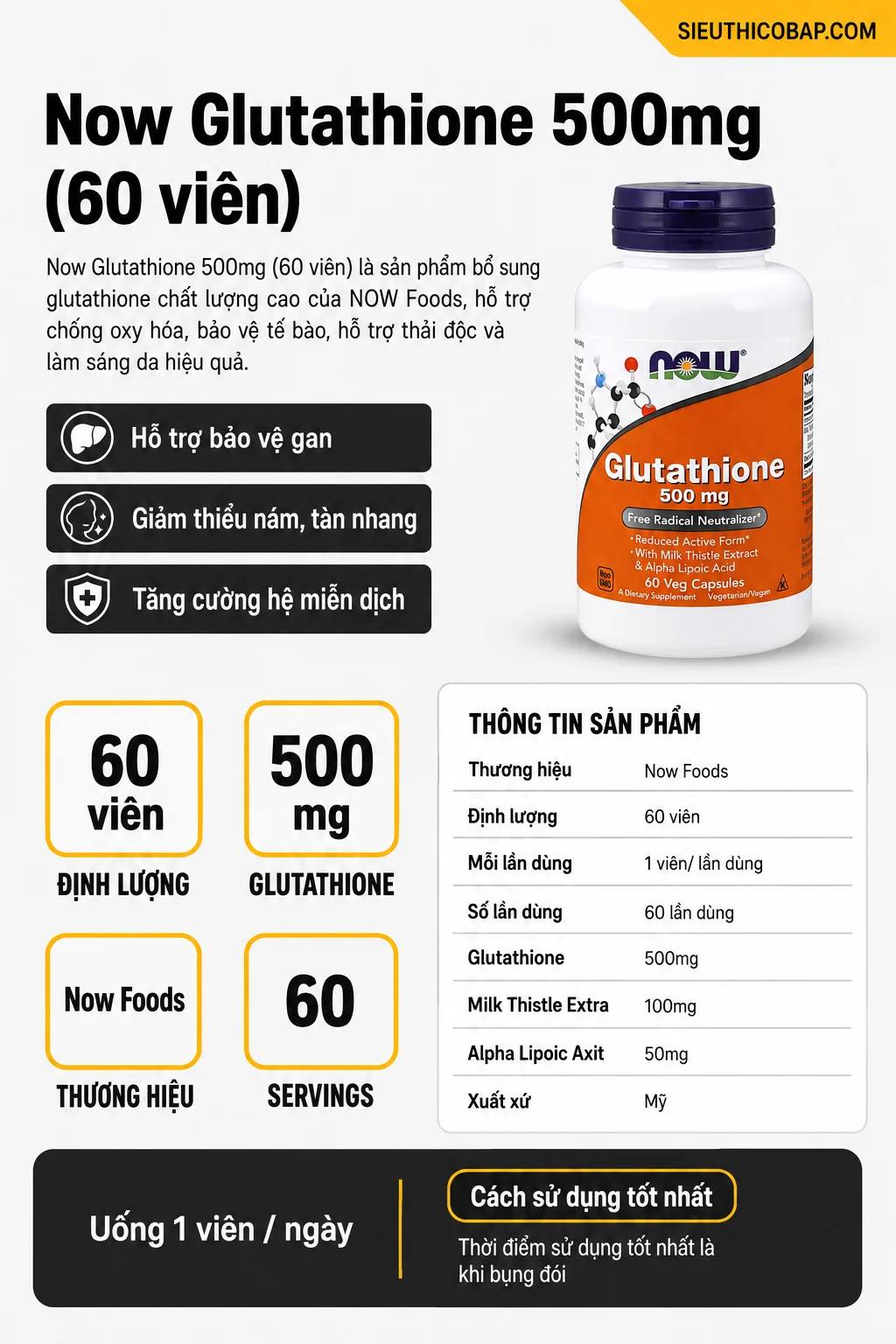 Now Glutathione 500mg (60 viên) 6 5c7c6136 8b62 47bd a223 5d66bd006773