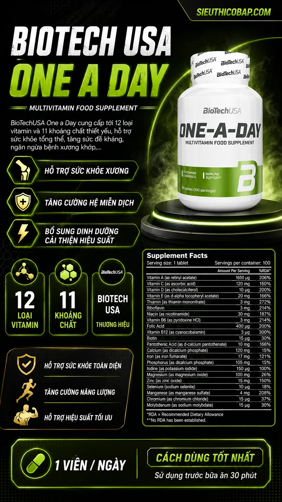 BiotechUSA One A Day Multivitamin (100 viên) 8 one a day