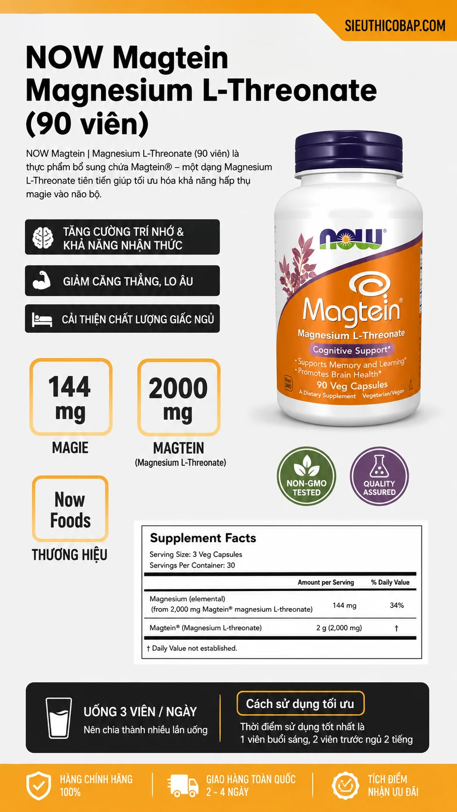 NOW Magtein | Magnesium L-Threonate (90 viên) 8 7db49ee4 45f3 4e59 a10b f0c7bebeb074