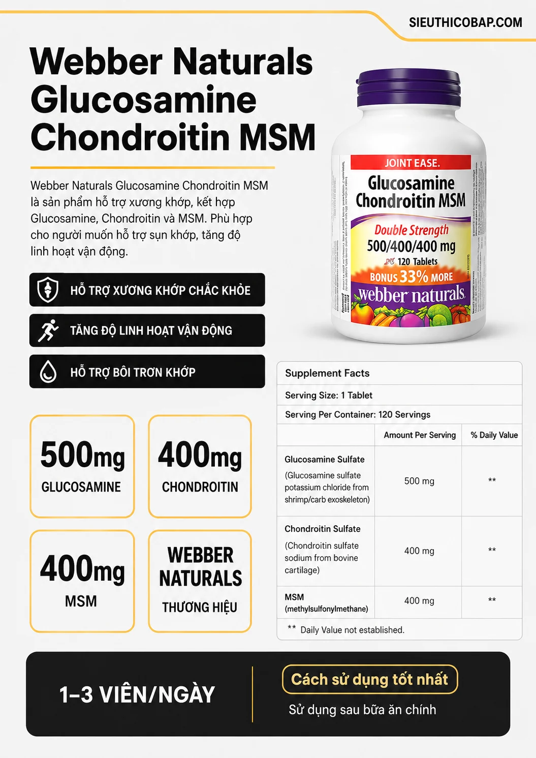 Webber Naturals Glucosamine Chondroitin MSM (120 viên) 8 785050d4 fbfe 4274 961c e5f1f8401a19