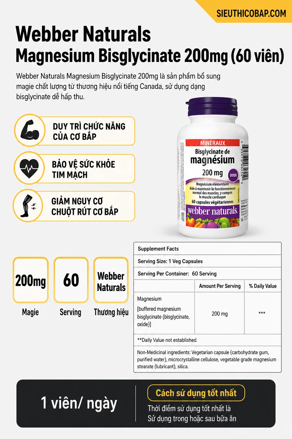 Webber Naturals Magnesium Bisglycinate 200mg (60 viên) 9 87f1819e d91b 4766 ad46 e90067ec34c3