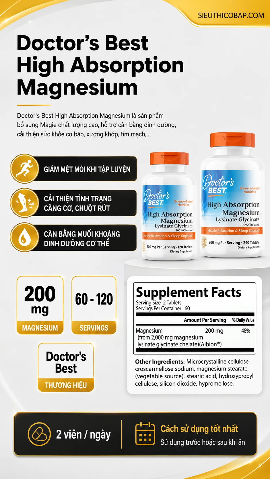 Doctor's Best High Absorption Magnesium (240 viên) 5 819b46ad 17a3 40d1 b23b 70cf0fcf550d