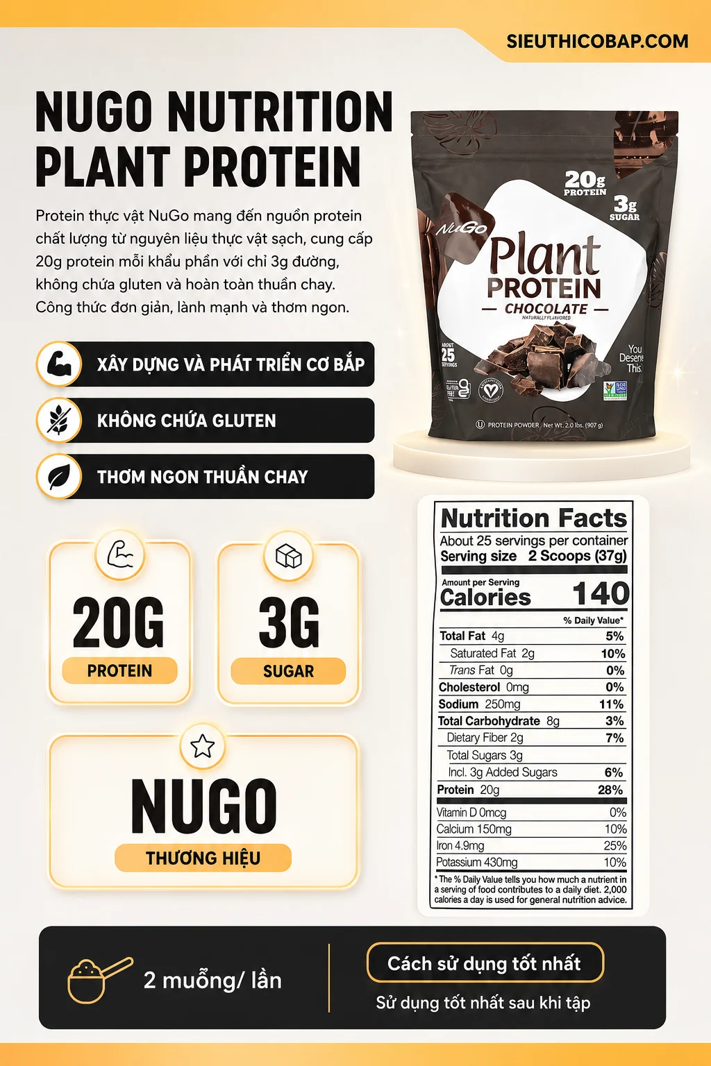 Nugo Nutrition Plant Protein 2lbs (907g) 5 e8d4be1c 30a8 48e0 85cd 186063823419
