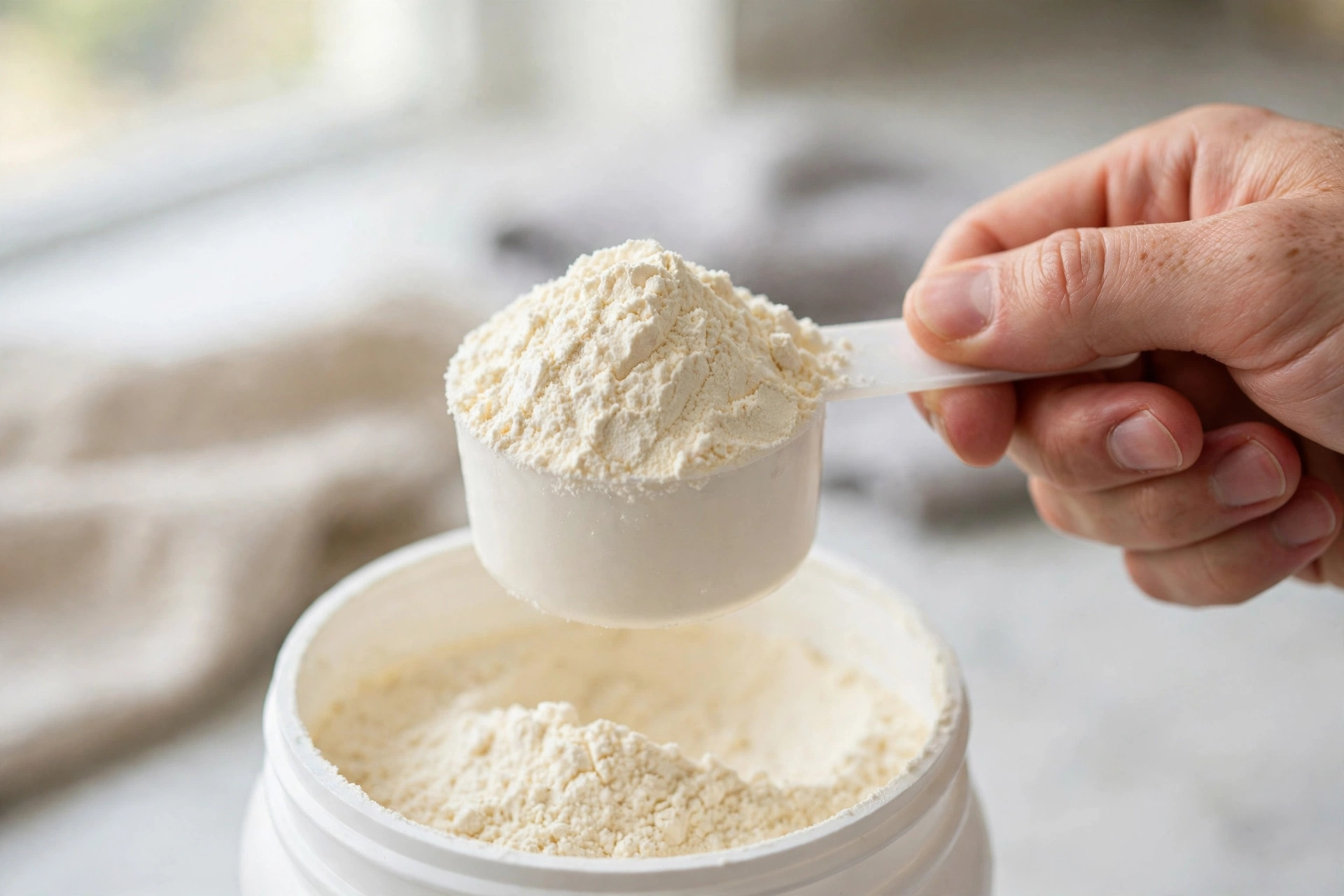 Cách Chọn Whey Protein Tăng Cơ 15 Đong bột whey protein bằng muỗng gạt ngang đúng khẩu phần để tăng cơ