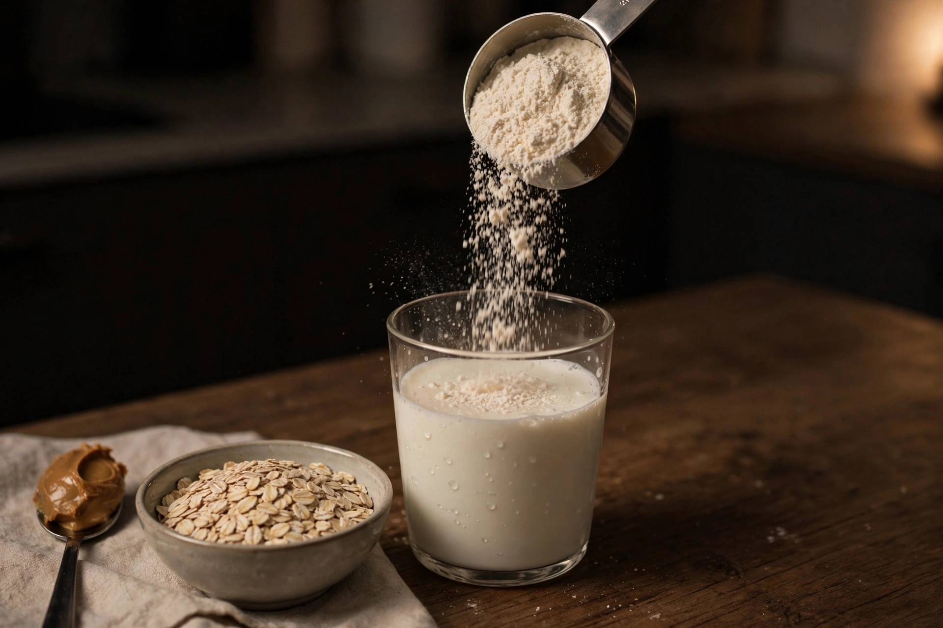 Uống Whey Protein Trước Khi Ngủ Có Tốt Không? 16 Pha whey protein với sữa, yến mạch và bơ đậu phộng cho cữ buổi tối